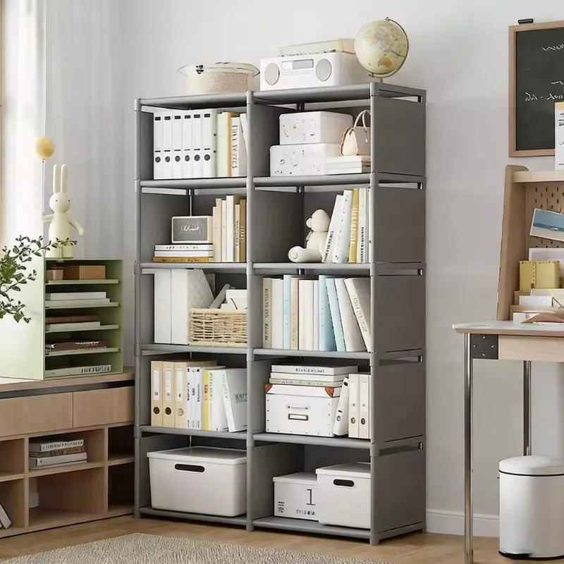 étagère modulaire multi niveaux assemblage facile moderne blanche gris boîtes rangement paniers osier fonctionnelle