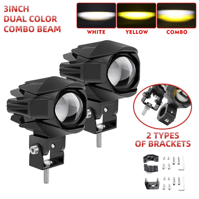 projecteur led spot flood antibrouillard jaune moderne transparent vis câble électrique 6000k 12v 24v