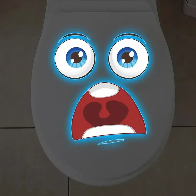 stickers toilette visage souriant yeux grands ouverts adhésifs amovibles cartoona lumineux salle bain bleu