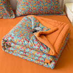 couvre lit fleuri orange bleu jaune vert moderne coton polyester été imprimé 200x230cm lavable