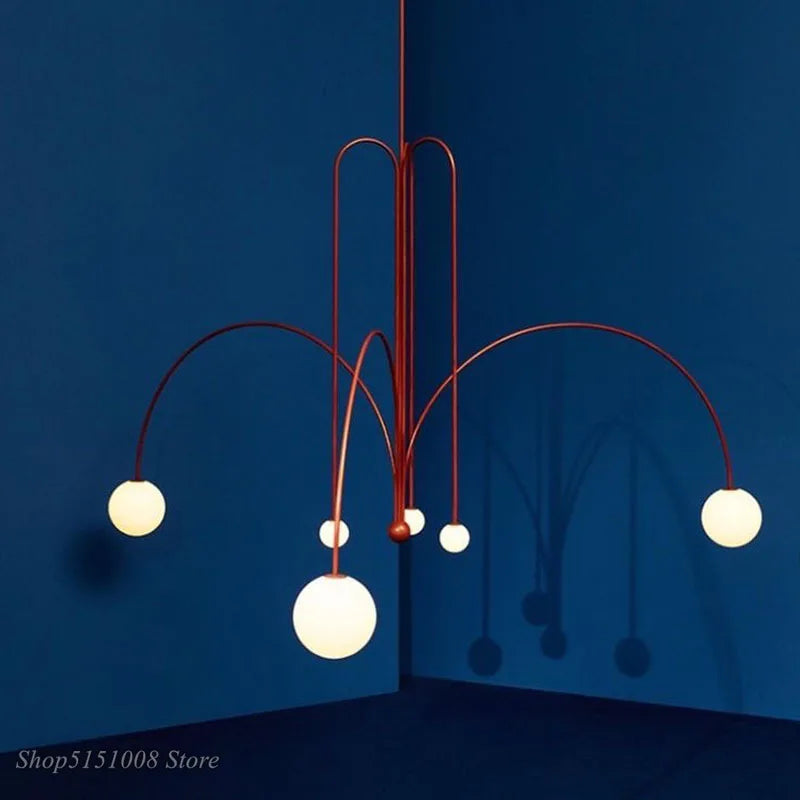 suspension lumineuse moderne rouge blanc sphères translucides chambre salon étude scandinave