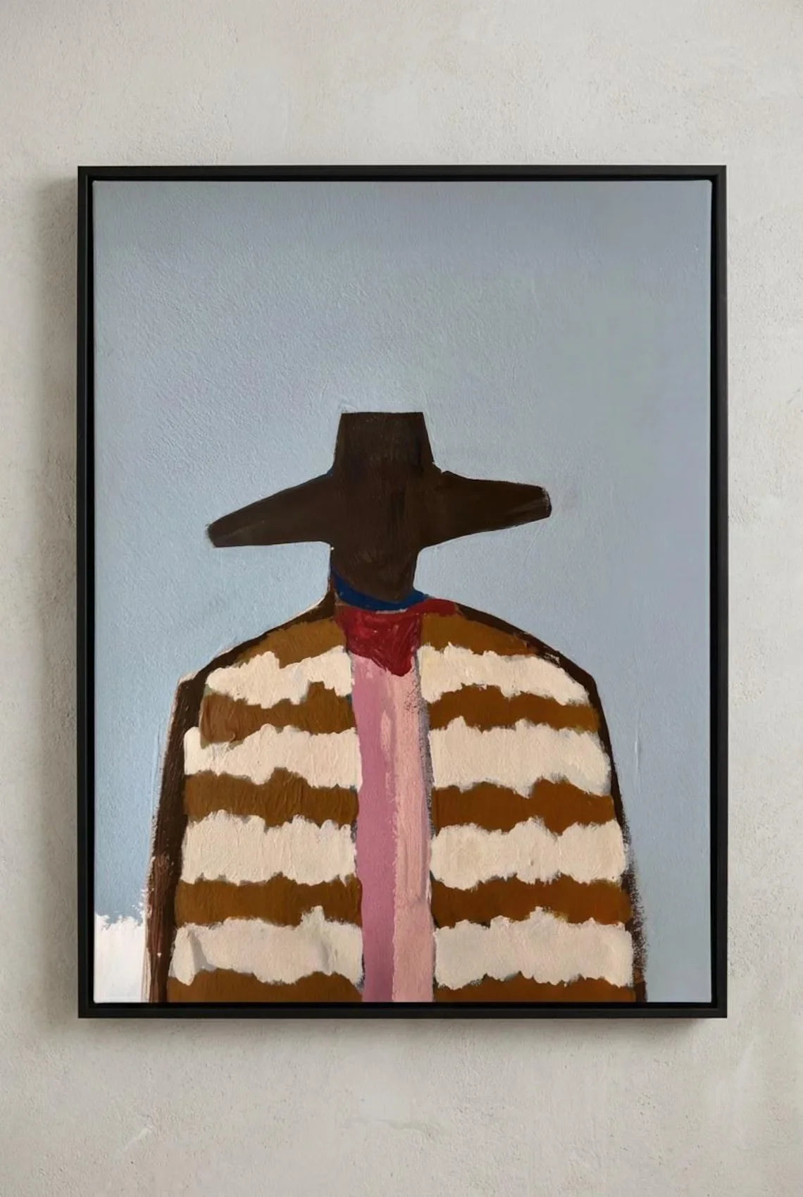 tableau moderne minimaliste marron blanc rose bleu clair rayures horizontal cadre bois 20x30cm 30x40cm