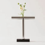 décoration intérieure vase moderne argenté base noire fleurs herbes dimensions 30.5cm