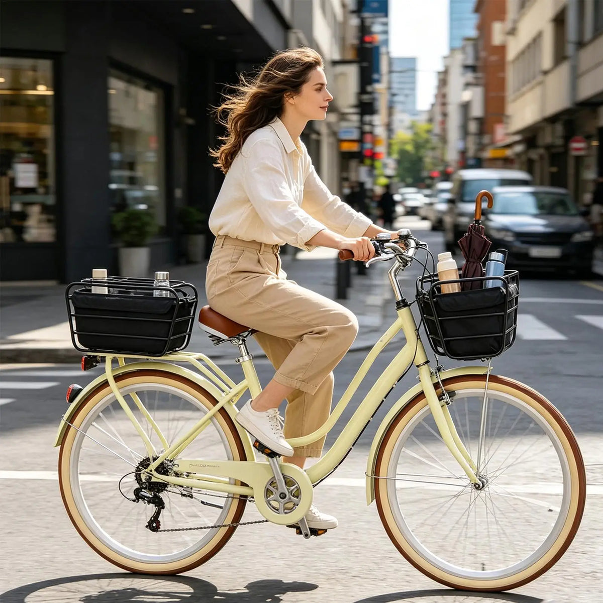 panier vélo acier noir jaune urbain cage tissu texturé pratique animaux commuting touring