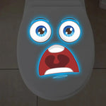 stickers toilette visage souriant yeux grands ouverts cartoon lumineux adhésifs salle bain bleu blanc