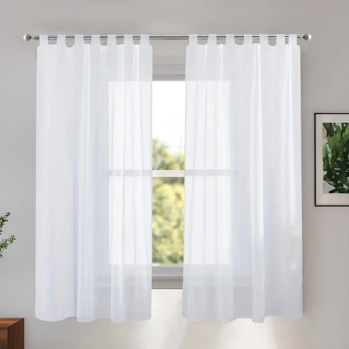 rideau gris moderne polyester transparent 132x241cm 2pièces chambre salon decoration