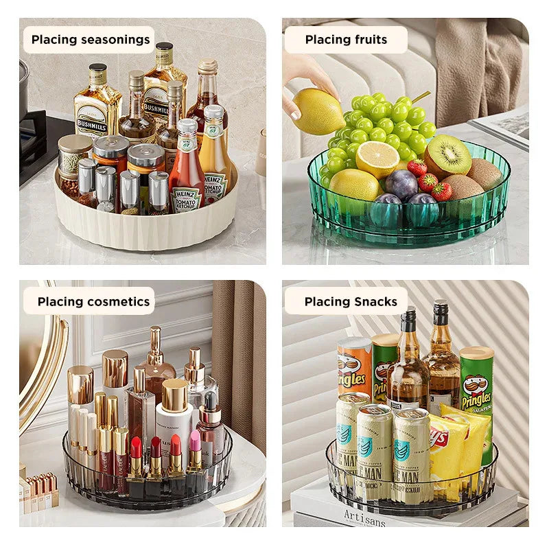 organisateur rotatif transparent moderne rangement cuisine condiments boissons alcoolisées cosmétiques snacks bouteilles bocaux
