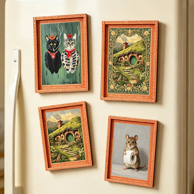 cadre magnétique bois orange motif animaux paysages artistique décoration mur