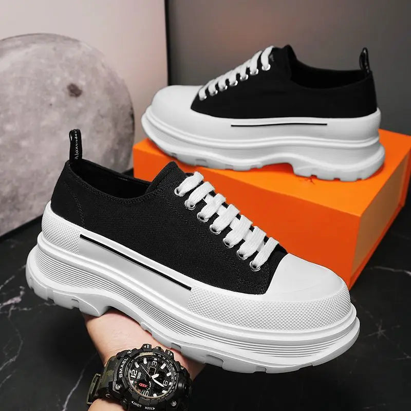 baskets homme toile plateforme haute lacets chaussures décontractées été confort noir blanc casual