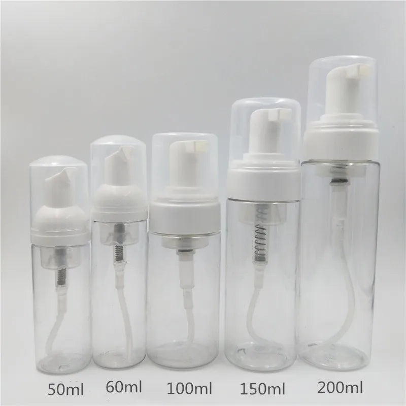 bouteilles mousse transparentes blanches pompe 30ml 50ml 60ml 100ml 150ml 200ml rechargeables cosmétiques