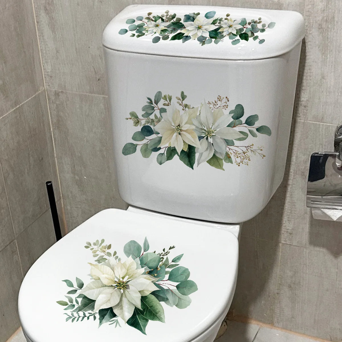 sticker adhésif fleur blanc moderne décoration couvercle toilette salle bain autocollant vinyle imperméable