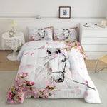 ensemble literie moderne floral cheval blanc couleurs rose gris double queen king twin