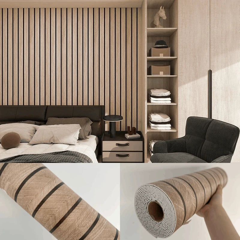 papier peint vinyle moderne rayures noires fond beige autocollant cuisine chambre salon