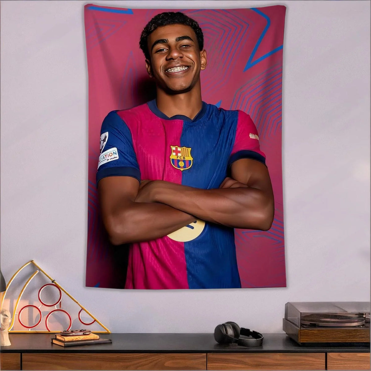 tapisserie polyester moderne football espagnol bleu rose blanc logo club numéro spotify chambre décoration