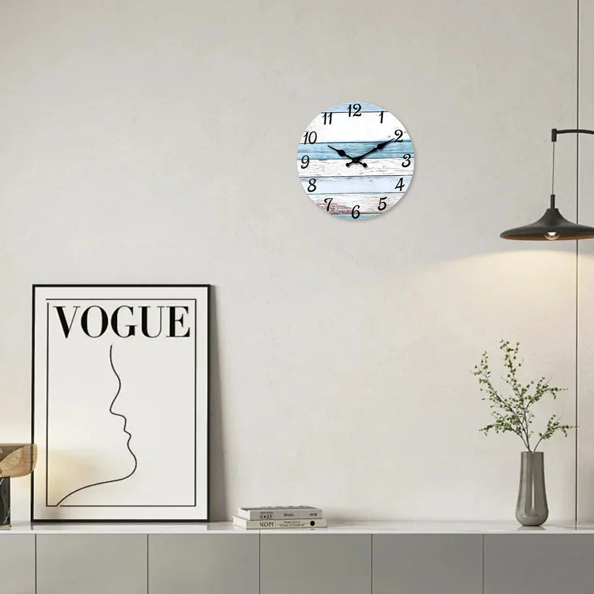 horloge murale bois grunge bleu clair blanc moderne rustique facile adhésif