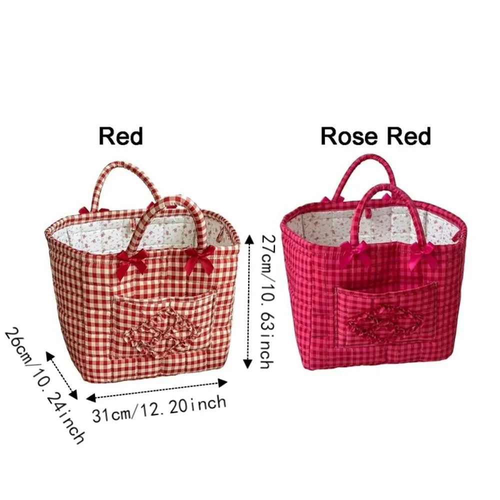 panier tissu carreaux rouge blanc vintage poignées détachables rangement multiple chambre enfant
