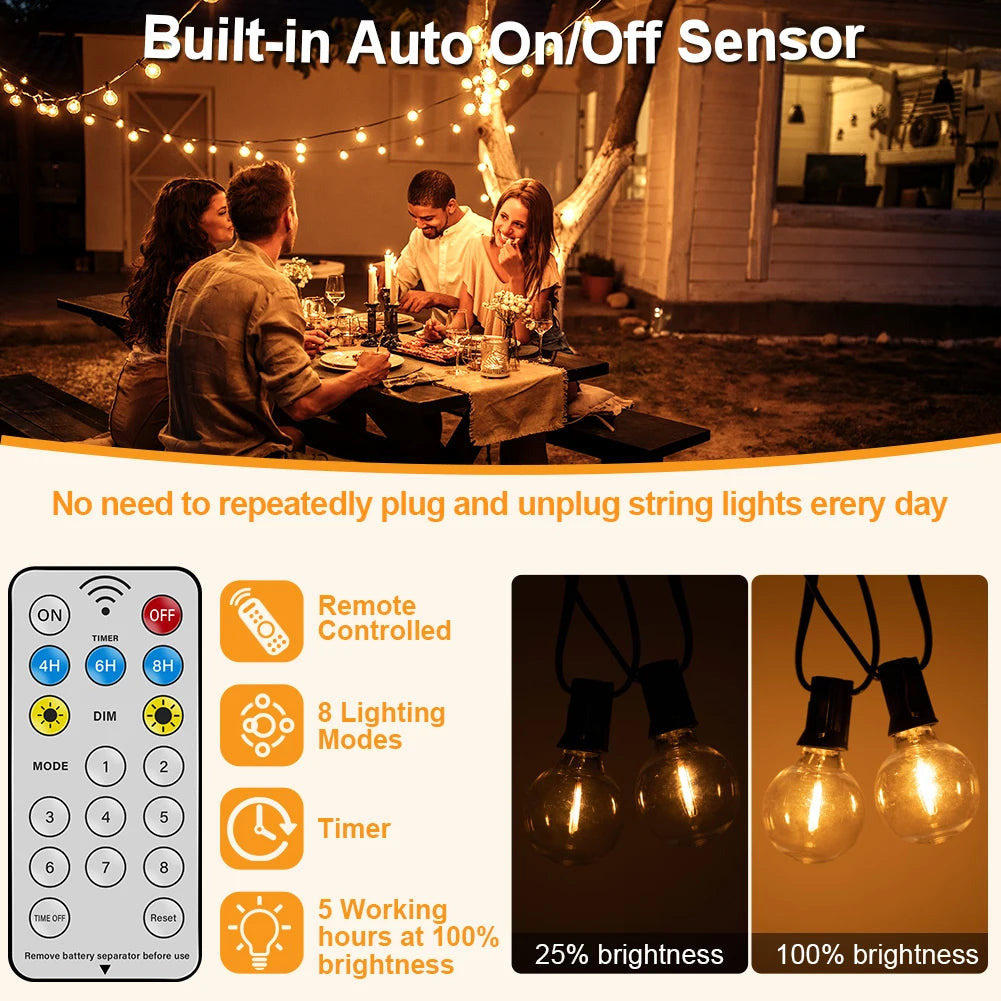 guirlande solaire lumineuse 30m 50 boules blanc chaud moderne panneau solaire télécommande interrupteur intégré