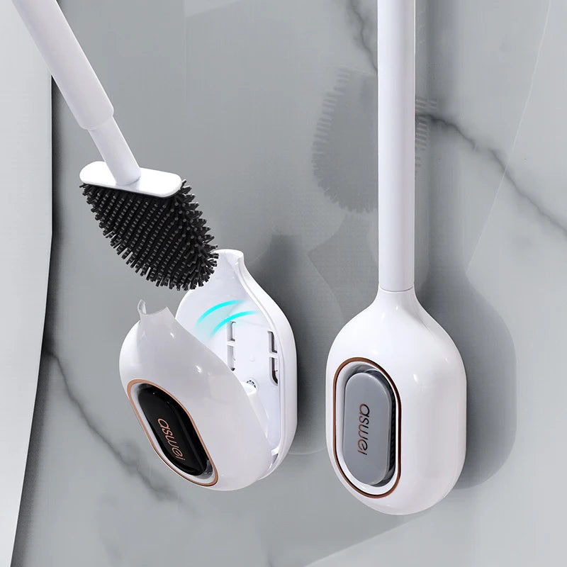 brosse wc moderne adhésif poils noirs blanc accessoire salle bain nettoyage durable 42cm