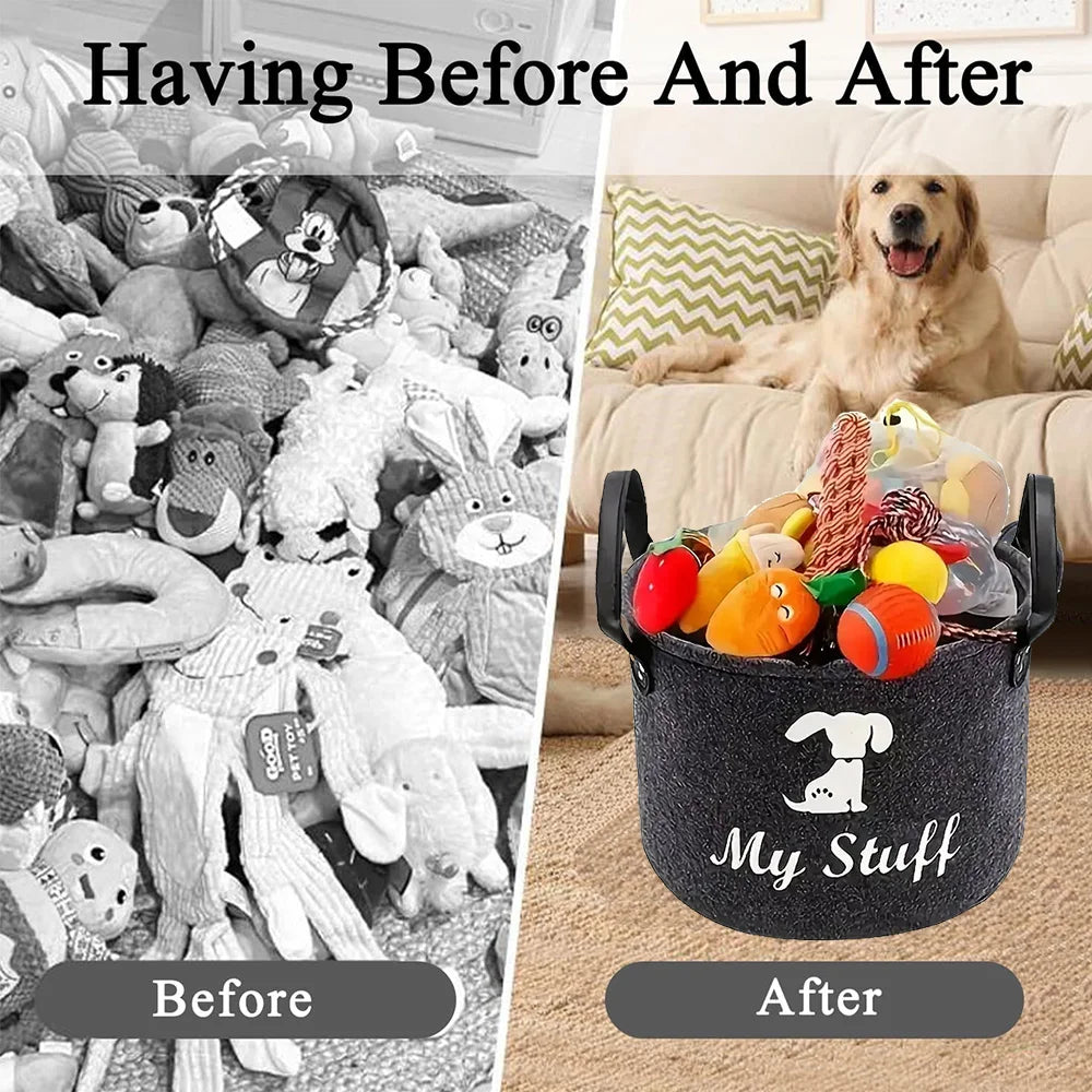 panier rangement animaux compagnie feutre my stuff poignées cuir jouets chiens couvertures snacks