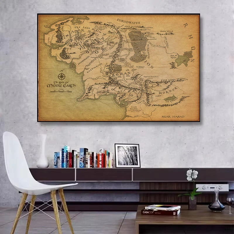 carte murale vintage cartographique toile beige nature morte sans cadre 30x40cm