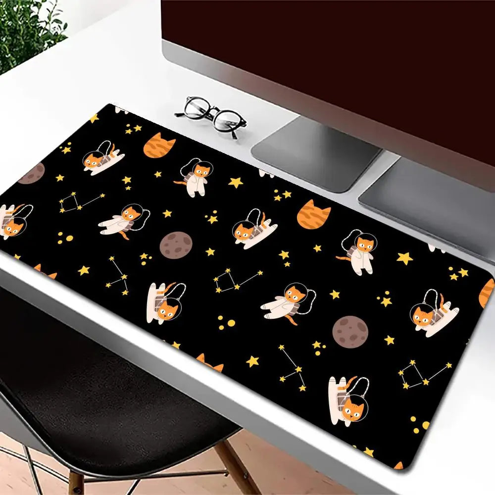 tapis souris gaming extra large noir orange chats étoiles constellation cartoon