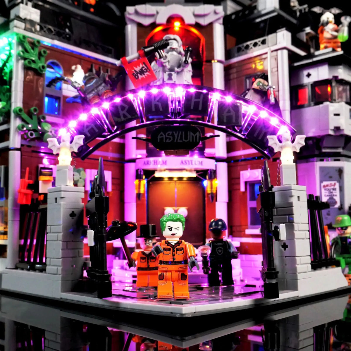 éclairage led construction lego arkham asylum affiches personnages ambulance portes plaques textes fantaisie sciencefiction