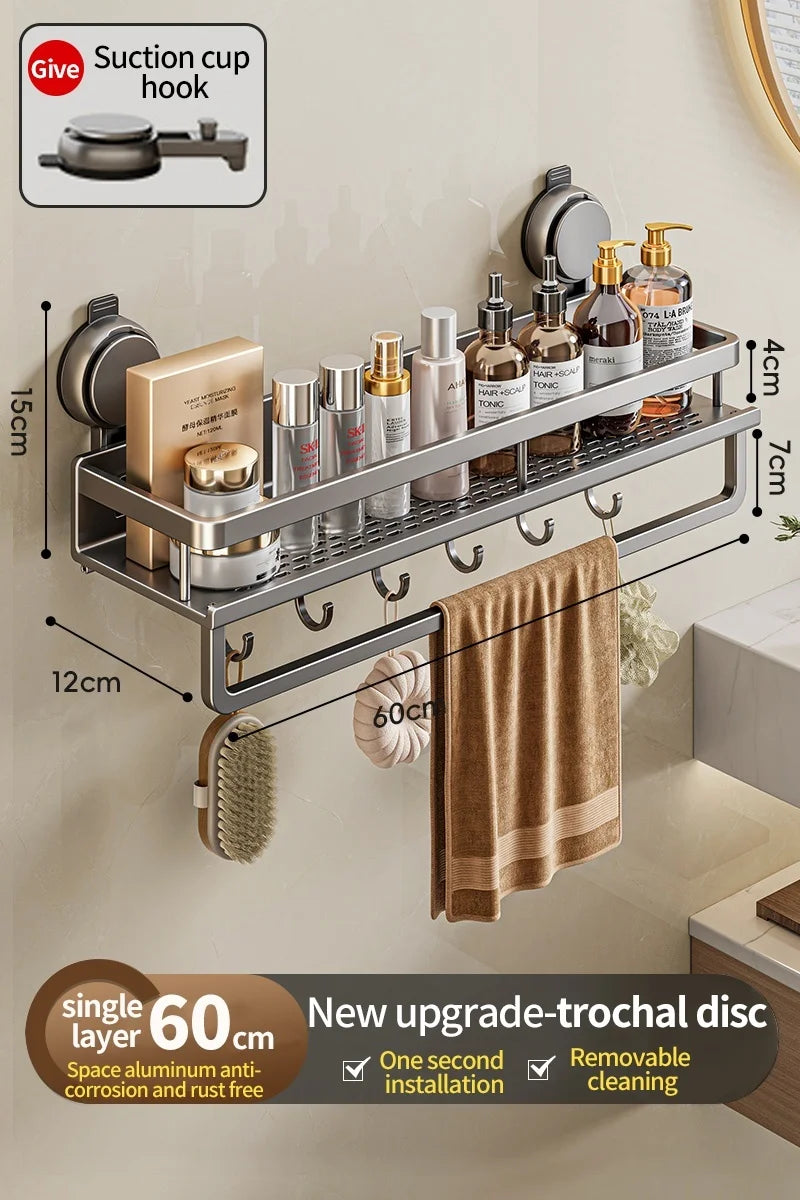 étagère salle bain moderne gris perforée adhésive aluminium crochets fixationsINCT: titre été ajusté respecter