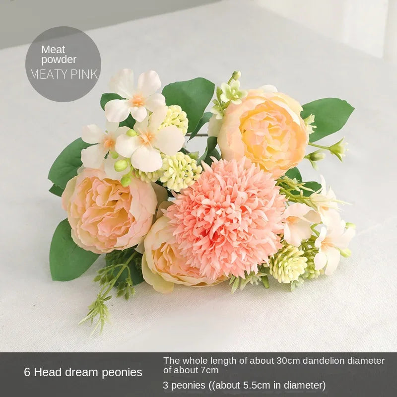 bouquet artificiel pivoines fleurs soie blanc rose bleu intérieur mariage anniversaire decoration