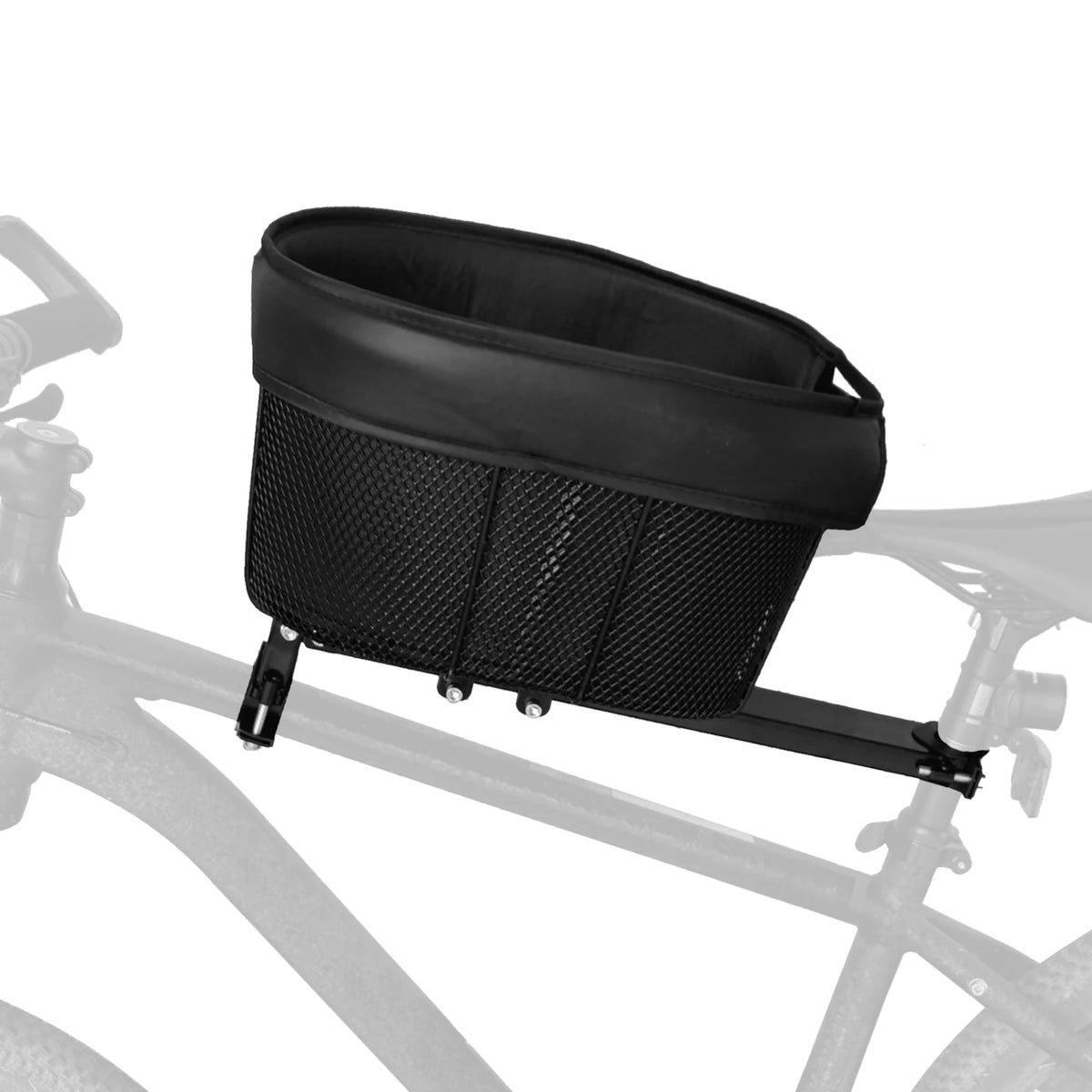 panier vélo noir métal grillage simili cuir siège rembourré barre support fixations boulonsoutilscyclismeutilitaire