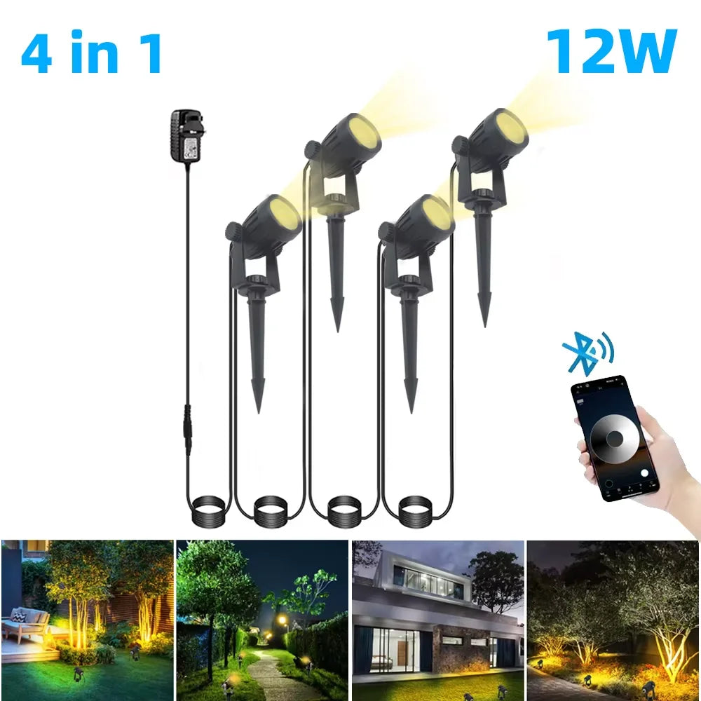 projecteurs led extérieurs modernes noirs 16 millions couleurs télécommande ip65 étanches 12 ensembles tringles