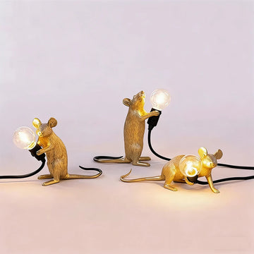 lampe poser souris or blanc contemporaine humoristique ampoles led câble noir fixe chambre table