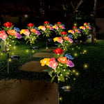 bouquet lumineux solaire fleurs artificielles rouge rose jaune bleu vert moderne clips solairesextérieur jardin