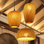 suspension lumineuse moderne bambou tissage beige doré fixe passe câble noir
