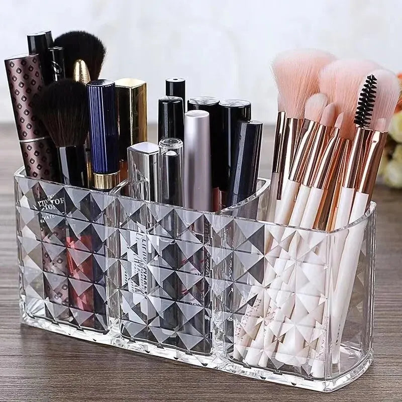 boîte rangement transparente motif diamant moderne pinceaux maquillage respectueux environnement organiser salle bain cosmétiques
