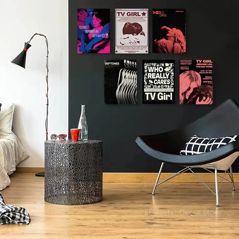 affiche moderne rock chanteur graphique bleu rose noir pop art vintage