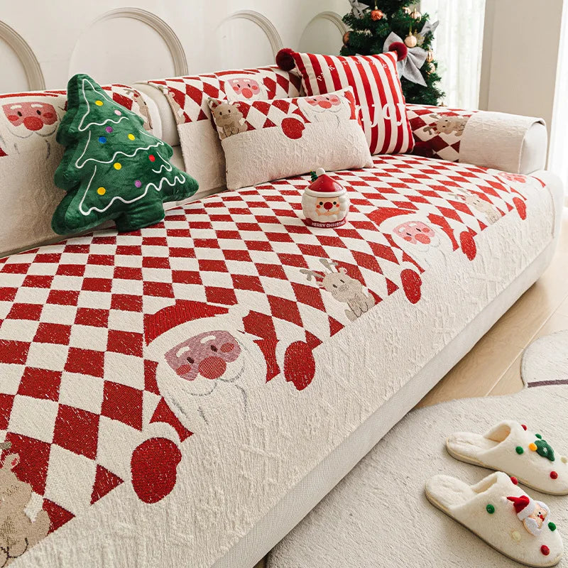 couvre siège canapé coloré père noël carreaux vert rouge hiver automne festive polyestère machine