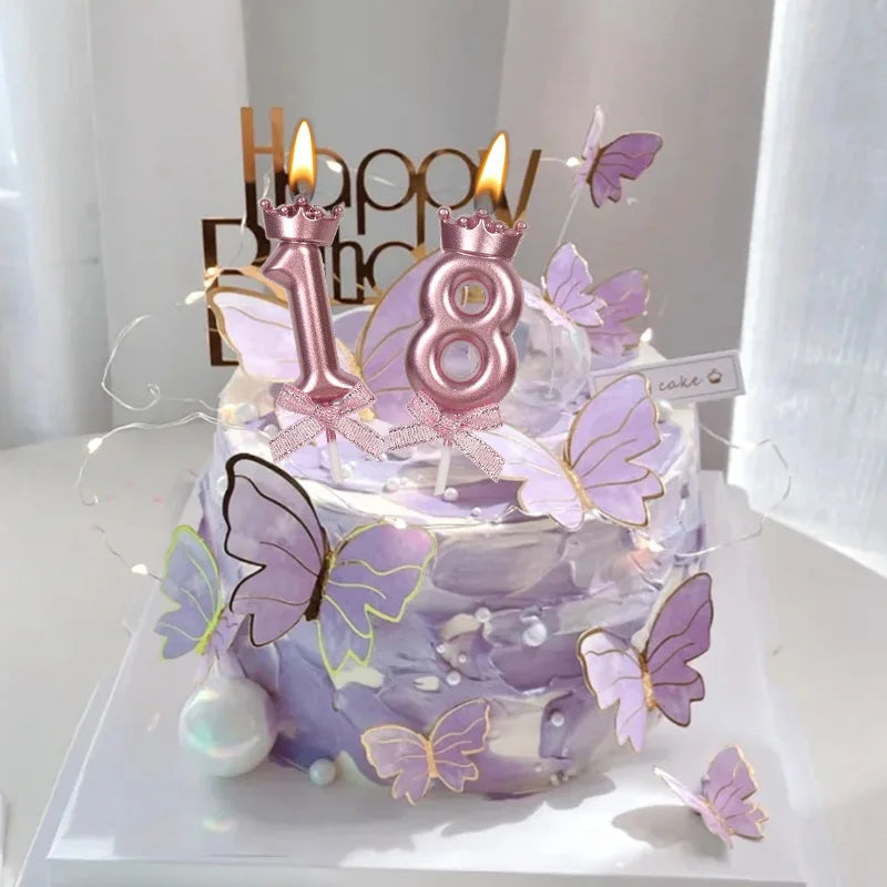 bougies anniversaire numéros rose doré couronnes noeuds décoratifs festives piquets festive
