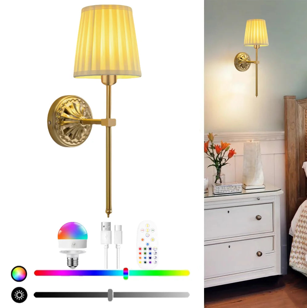 lampe murale or rechargeable télécommande éclairage rgb moderne chambre coucher