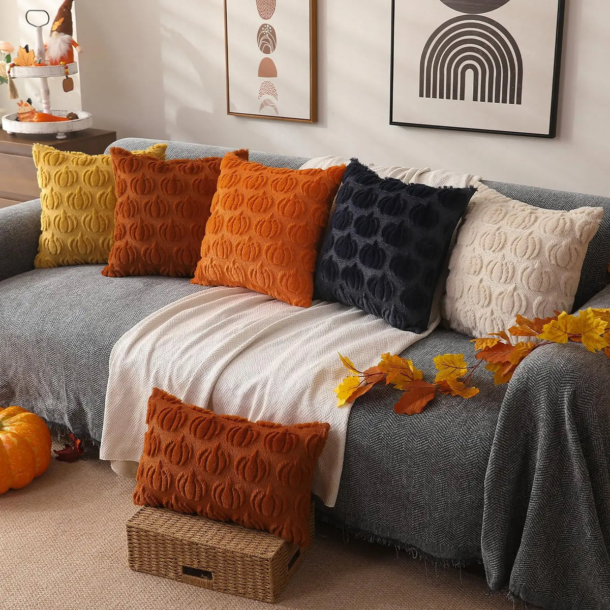 coussin carré orange citrouille automne décoration halloween zip invisible garnissage blanc polyester cotton