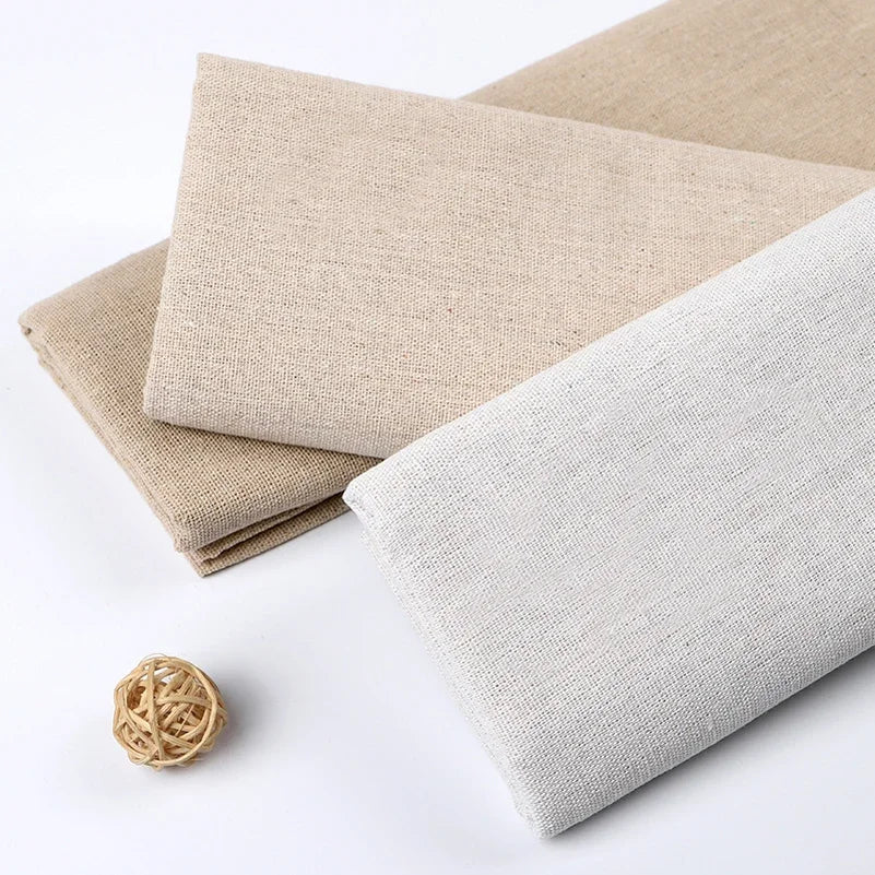 tissu lin coton 150x500cm blanc marron bricolage broderie décoration rustique naturel champêtre