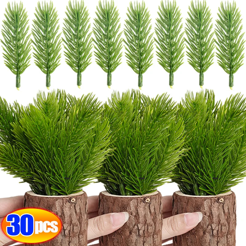 décoration noël branche artificielle vert feuilles pointues moderne extérieur 30 pièces adhésif boule rouge