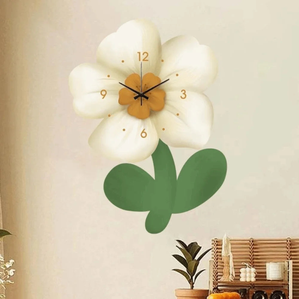 horloge murale fleur moderne minimaliste blanc orange rose vert beige