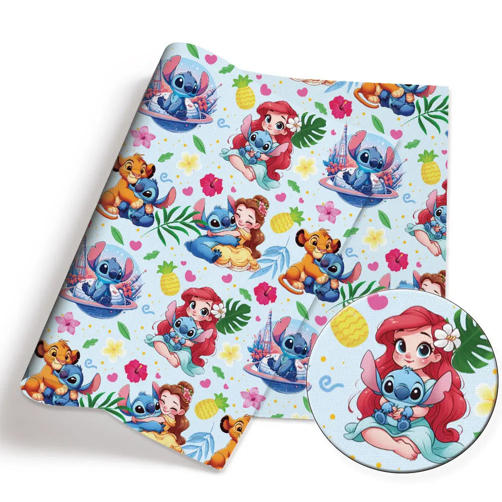 tissu coton patchwork personnages disney serviette enfant rose blanc vert bleu motif illustration colorée