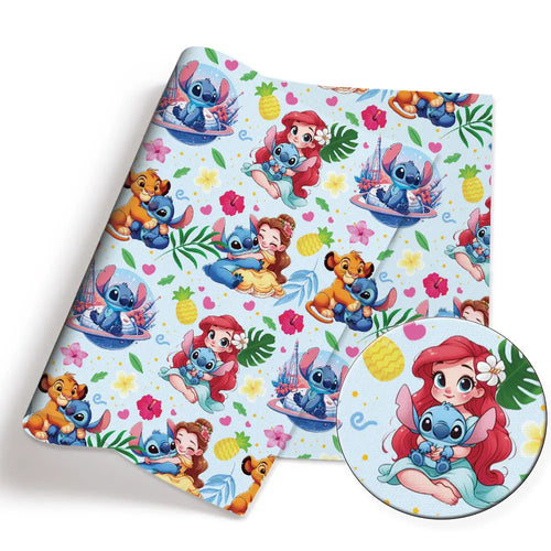 tissu coton patchwork personnages disney serviette enfant rose blanc vert bleu motif illustration colorée