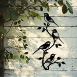 décoration murale oiseaux silhouettes feuilles métal noir blanc minimaliste nature