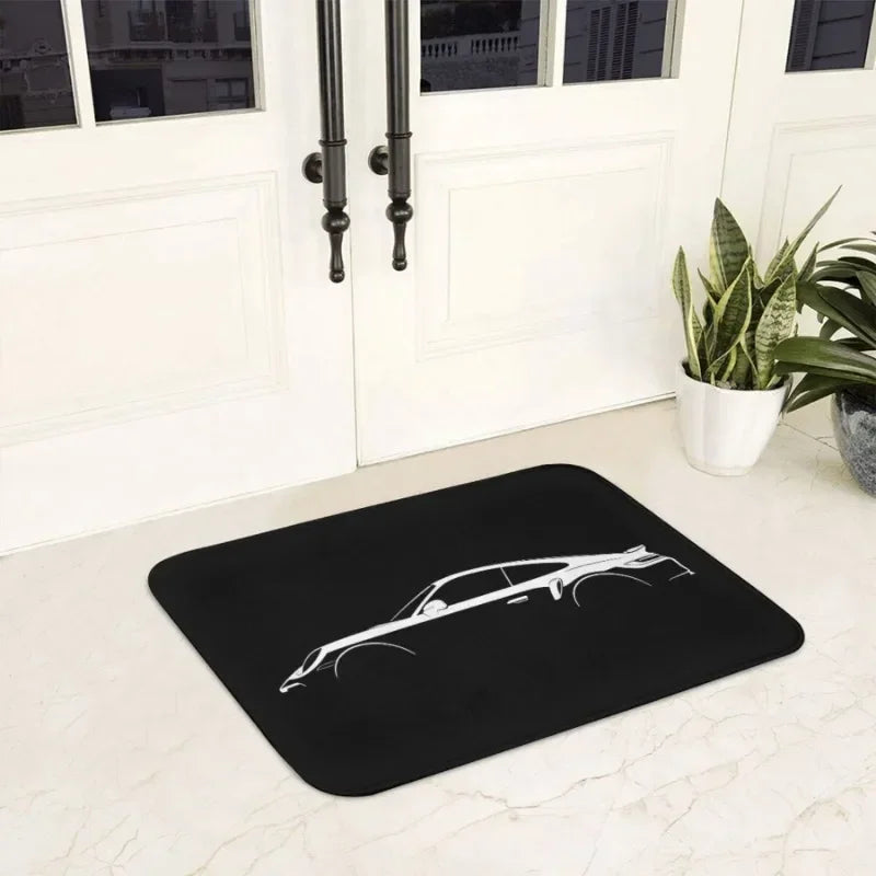 tapis sol antidérapant silhouette porsche noir blanc moderne entrée chambre salon