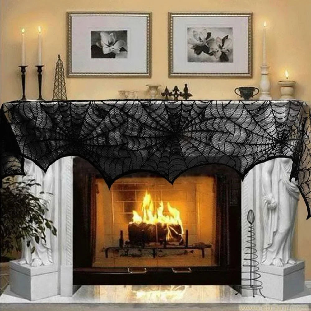 rideau toile d'araignée halloween motif araignées noir géométrique festif maison opaque