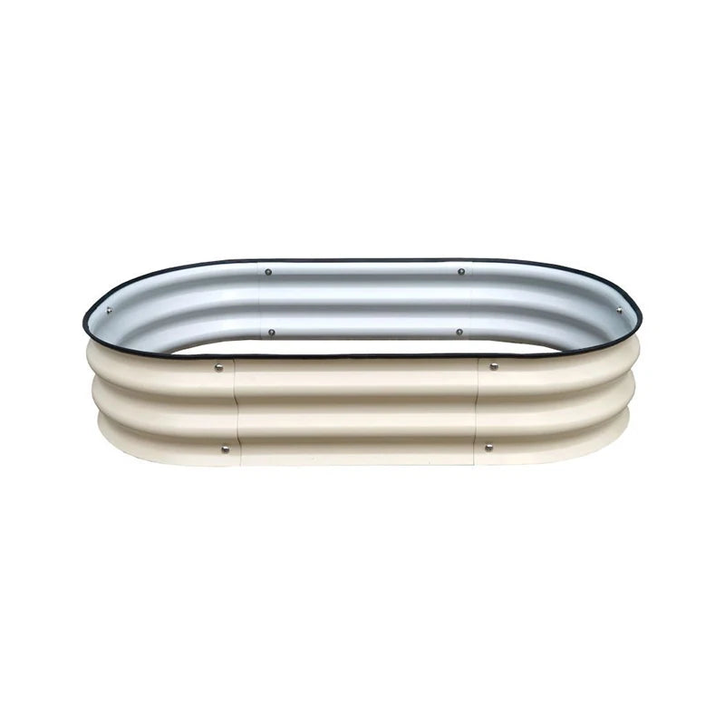 bassin ovale moderne acier galvanisé beige clair noir lisse robusteextérieur jardin fleurs plante métal