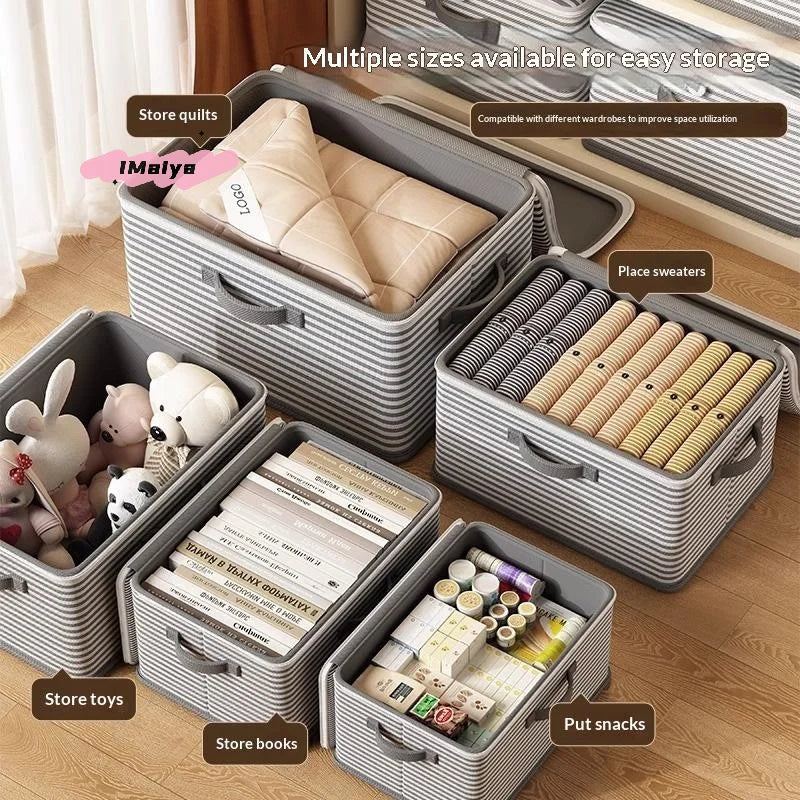 boîtes rangement réutilisables gris beige blanc rayures horizontales moderne pratique poignées fermeture glissière