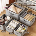 boîtes rangement réutilisables gris beige blanc rayures horizontales moderne pratique poignées fermeture glissière